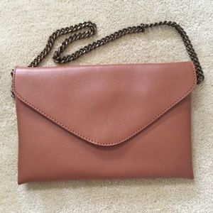 J. Crew Brown Leather Envelope clutch with Chain